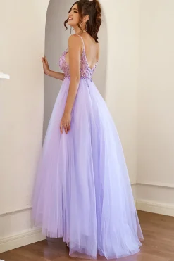 Vestido de baile de tulle de missanga roxa