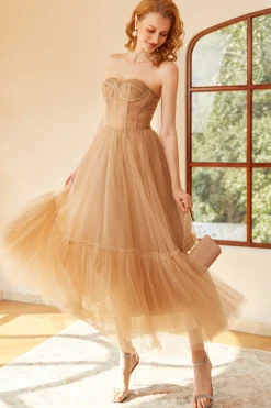 Vestido de Baile Khaki Pontos de Polka