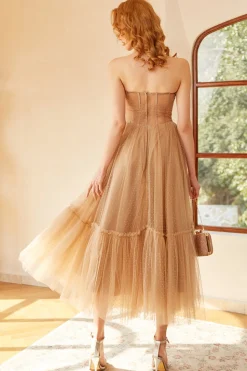 Vestido de Baile Khaki Pontos de Polka