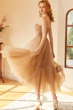 Vestido de Baile Khaki Pontos de Polka