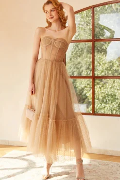 Vestido de Baile Khaki Pontos de Polka