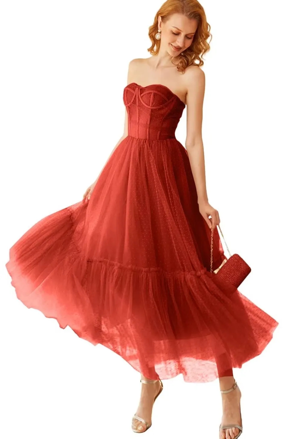 Vestido de Baile Khaki Pontos de Polka
