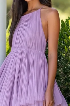 Vestido De Baile Lilás Midi Chiffon Babado Linha-A