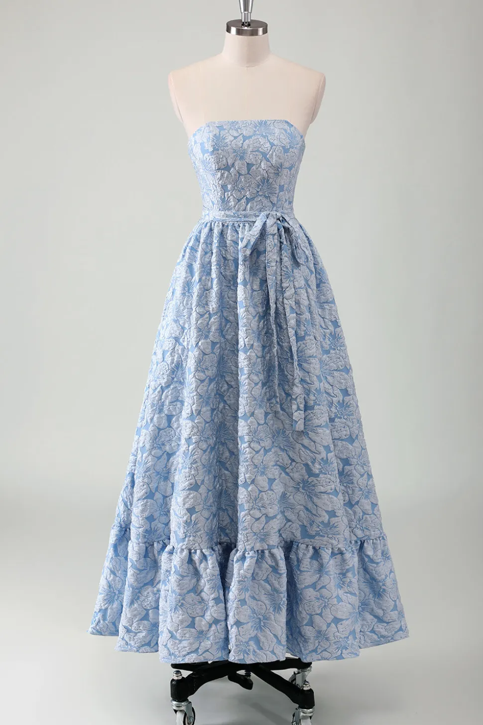 Vestido de baile longo azul Strapless A-Line com cinto