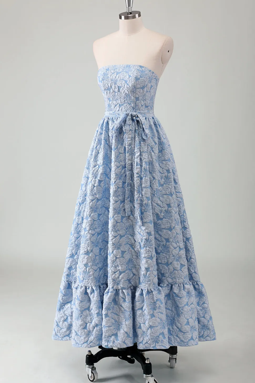 Vestido de baile longo azul Strapless A-Line com cinto