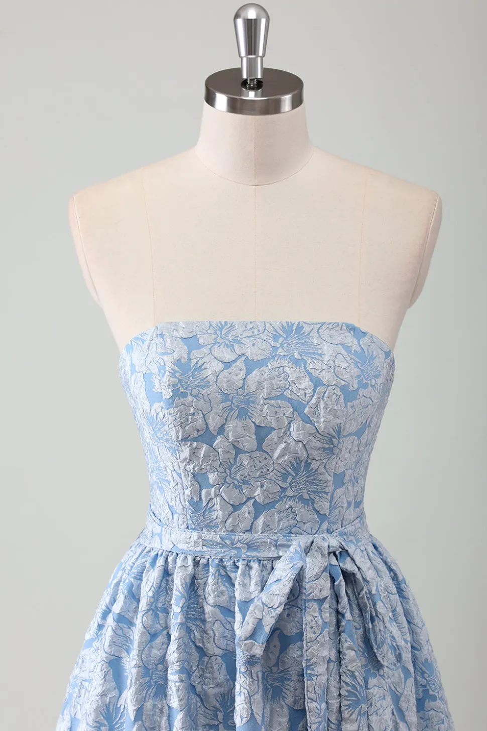 Vestido de baile longo azul Strapless A-Line com cinto