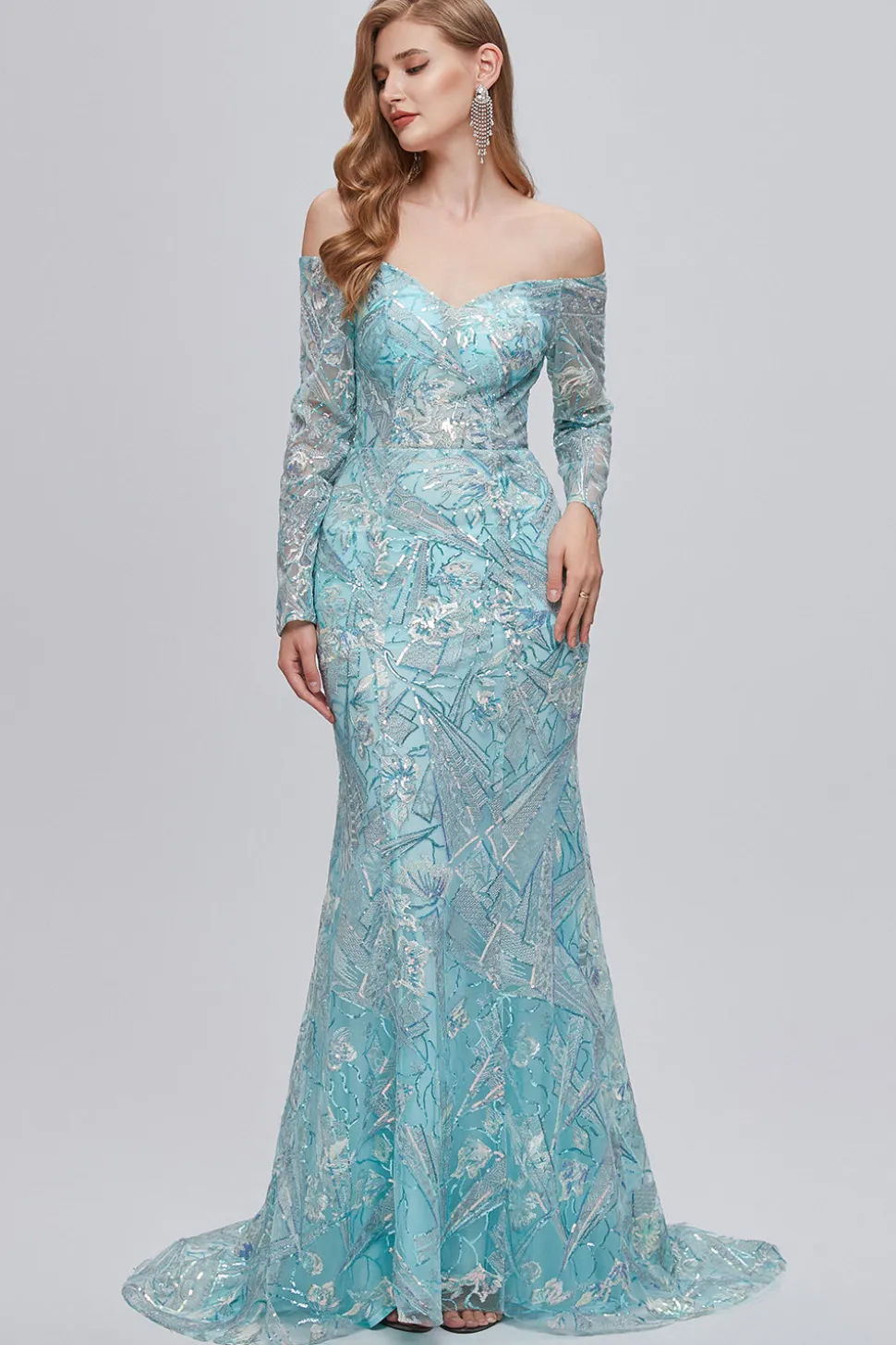 Vestido de baile longo bordado brilhante da sereia