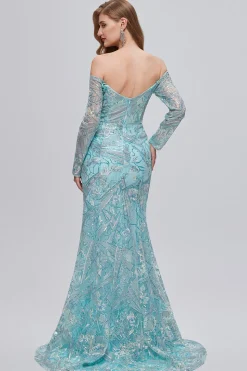 Vestido de baile longo bordado brilhante da sereia