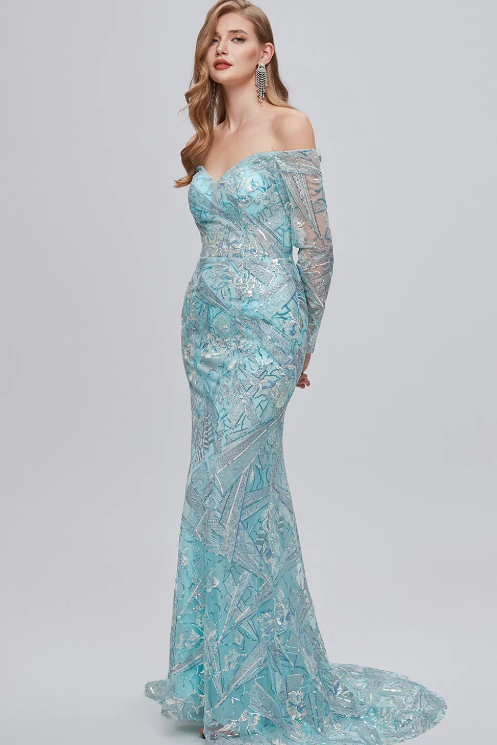 Vestido de baile longo bordado brilhante da sereia