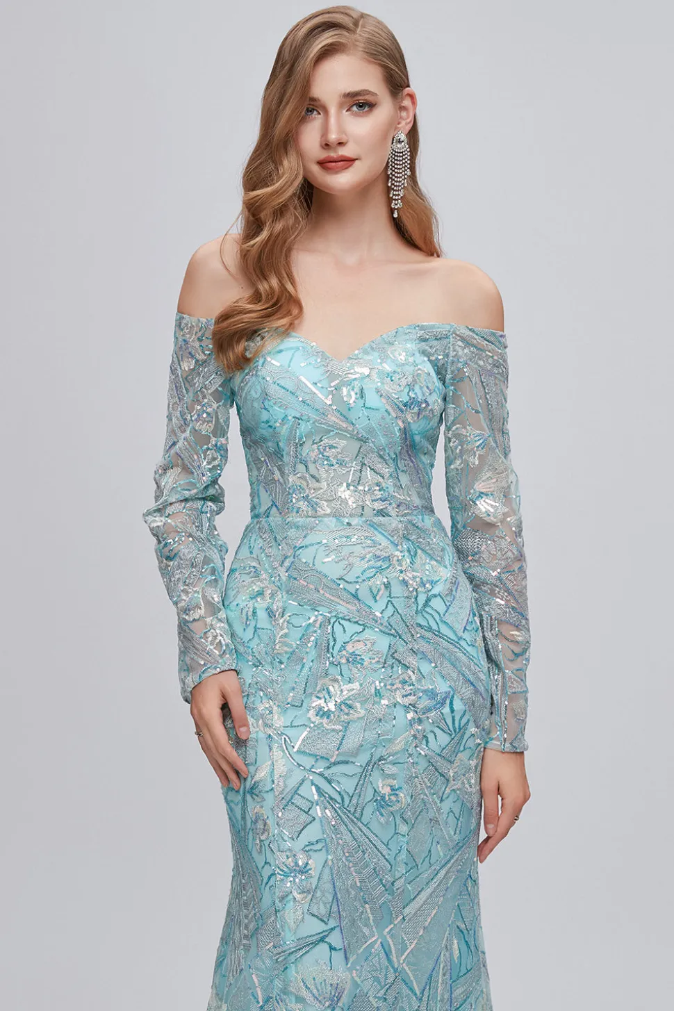 Vestido de baile longo bordado brilhante da sereia