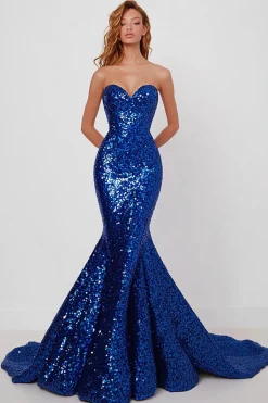 Vestido De Baile Longo Brilhante Azul Real Sereia Lantejoulas