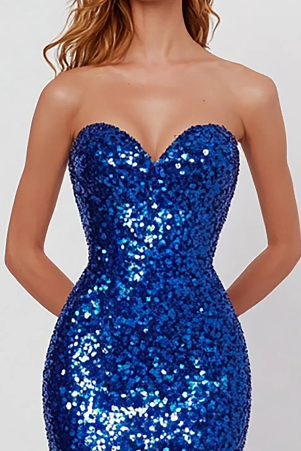 Vestido De Baile Longo Brilhante Azul Real Sereia Lantejoulas