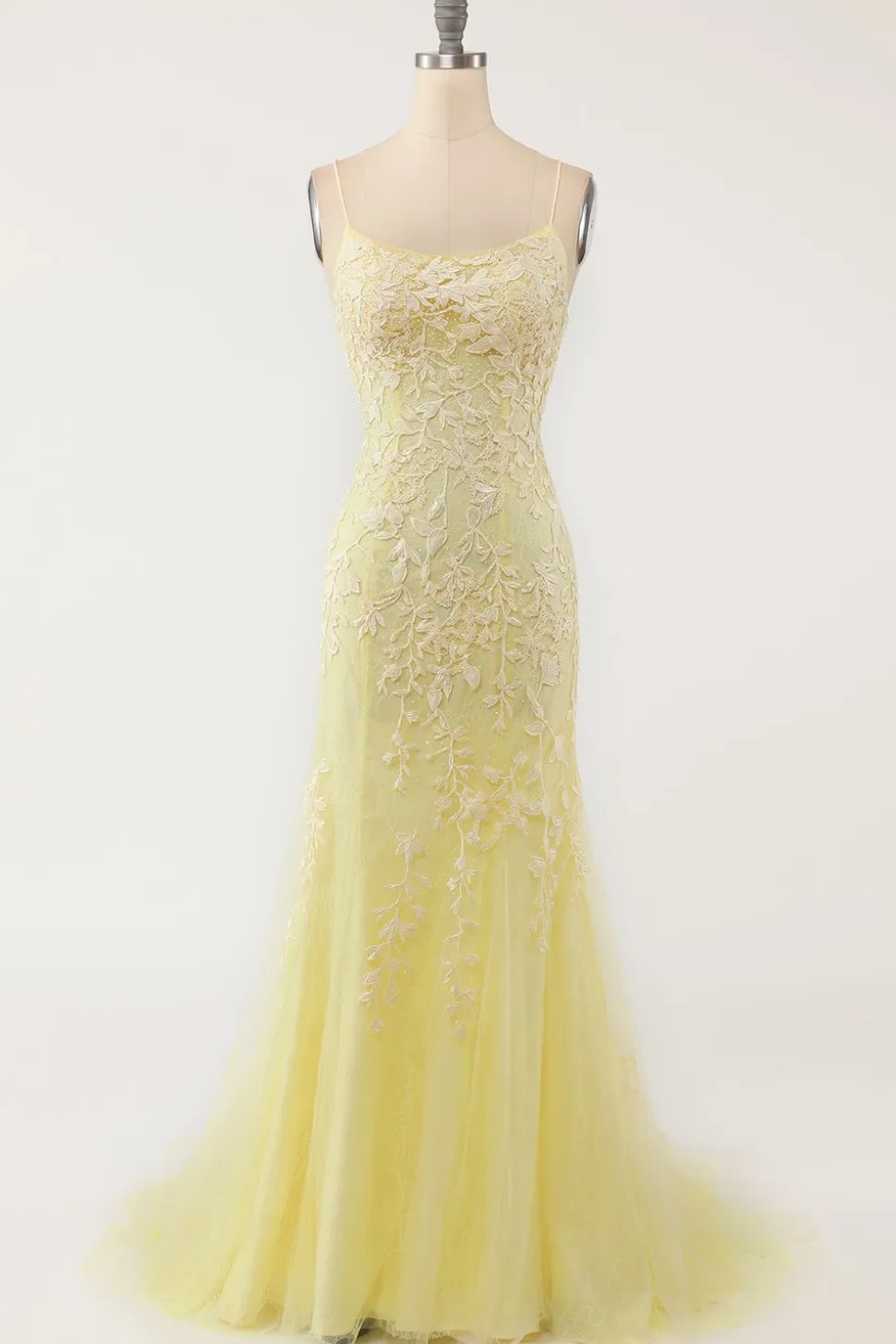Vestido de baile longo da sereia amarela com apliques