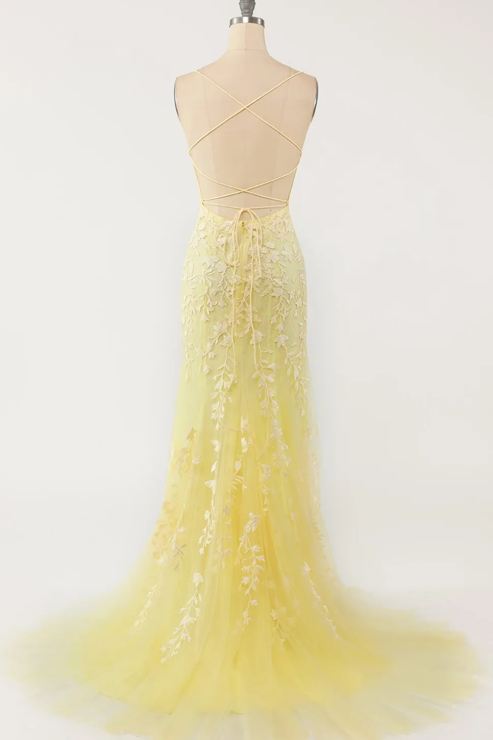 Vestido de baile longo da sereia amarela com apliques