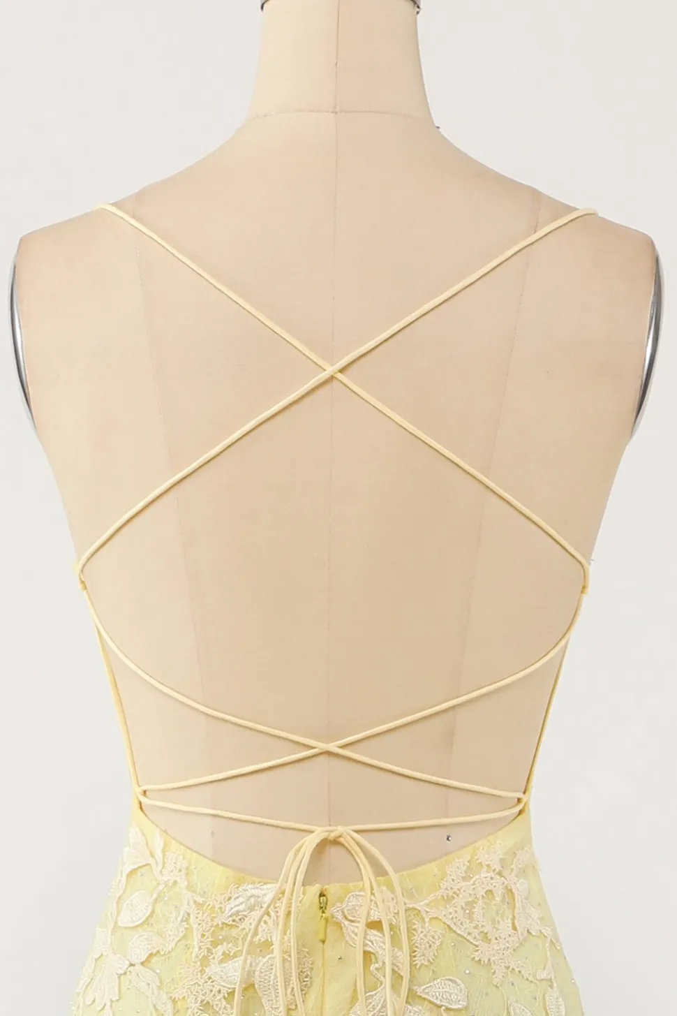 Vestido de baile longo da sereia amarela com apliques