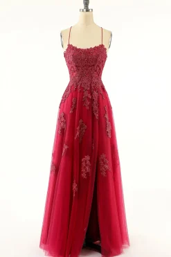 Vestido de baile longo de lavanda tulle com renda