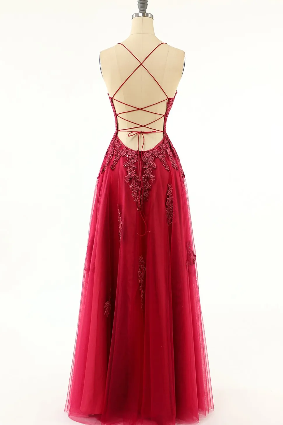 Vestido de baile longo de lavanda tulle com renda