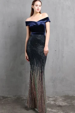 Vestido de baile longo de sereia de ouro