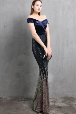Vestido de baile longo de sereia de ouro