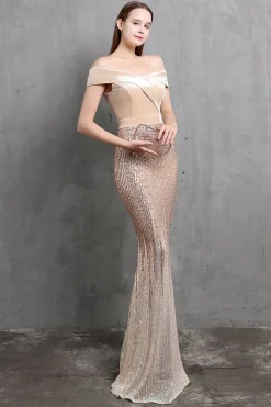 Vestido de baile longo de sereia de ouro