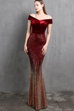 Vestido de baile longo de sereia de ouro
