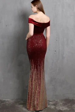 Vestido de baile longo de sereia de ouro