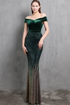 Vestido de baile longo de sereia de ouro