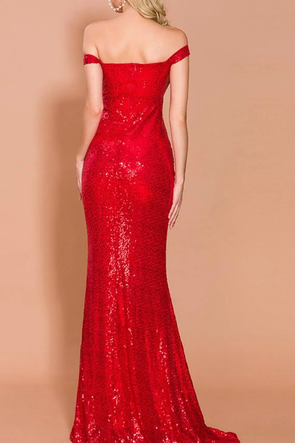 Vestido de baile longo de lantejoulas vermelhas