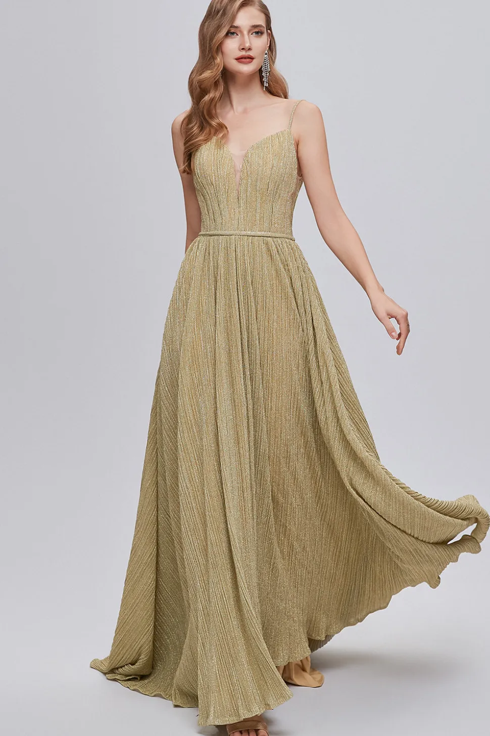 Vestido de baile longo de linha de ouro ruched A-line