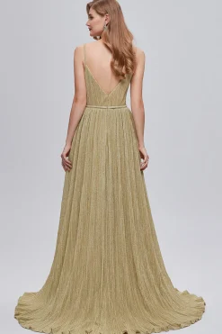 Vestido de baile longo de linha de ouro ruched A-line