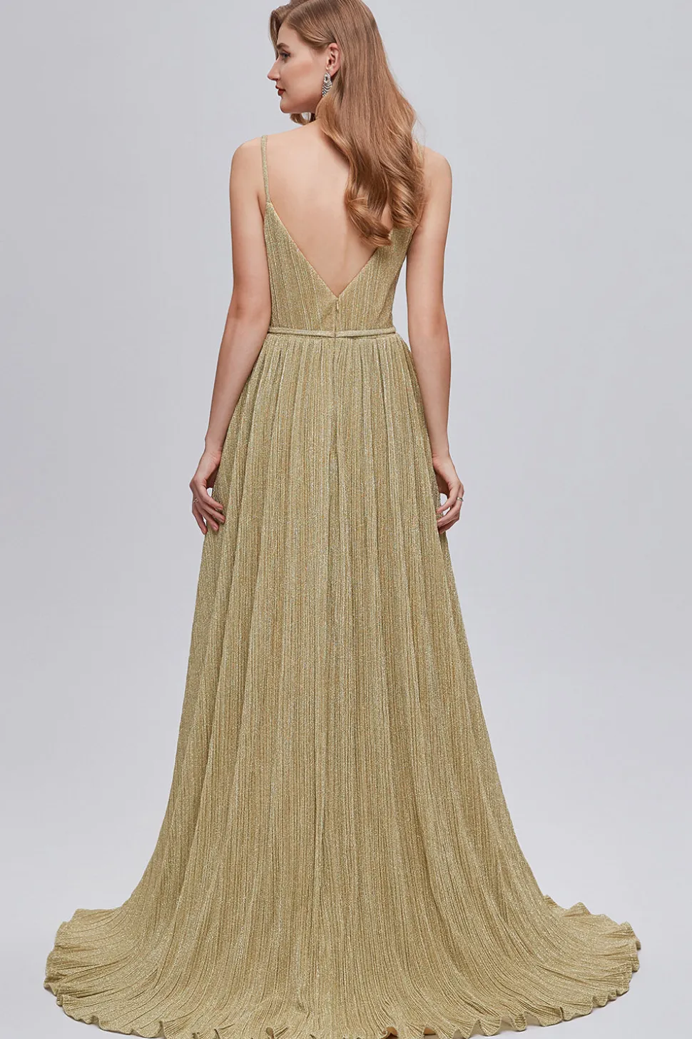 Vestido de baile longo de linha de ouro ruched A-line