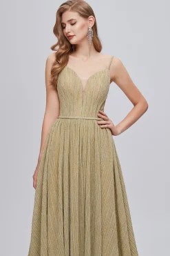 Vestido de baile longo de linha de ouro ruched A-line
