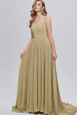 Vestido de baile longo de linha de ouro ruched A-line