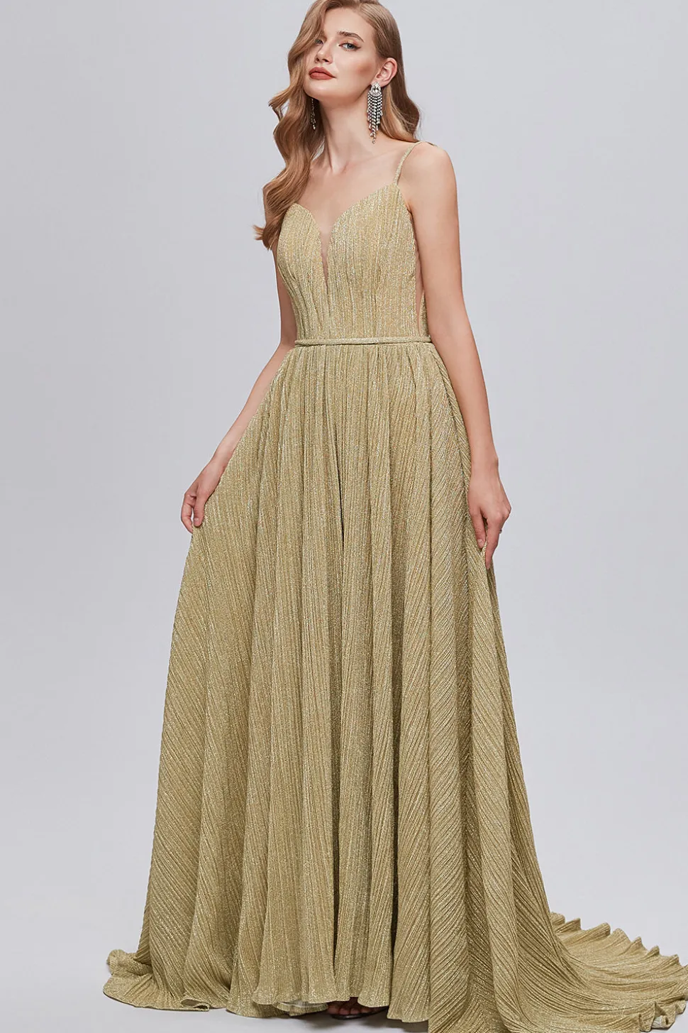 Vestido de baile longo de linha de ouro ruched A-line