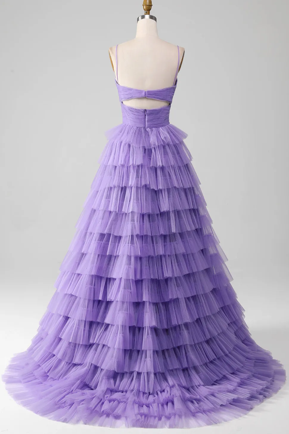 Vestido de baile longo em camadas de tule roxo A-Line com fenda