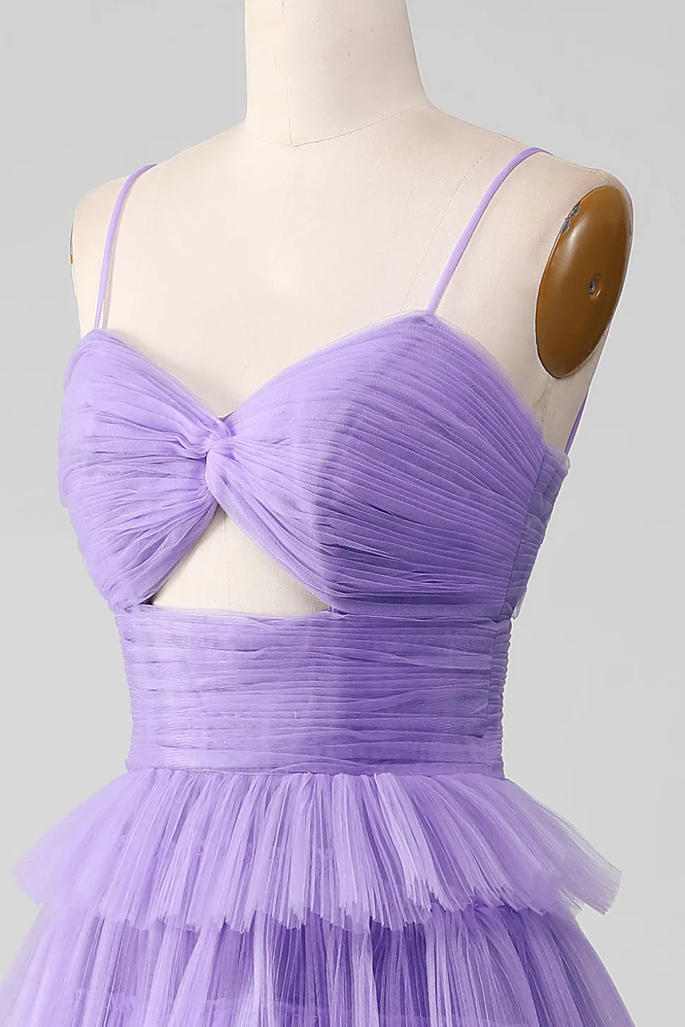 Vestido de baile longo em camadas de tule roxo A-Line com fenda