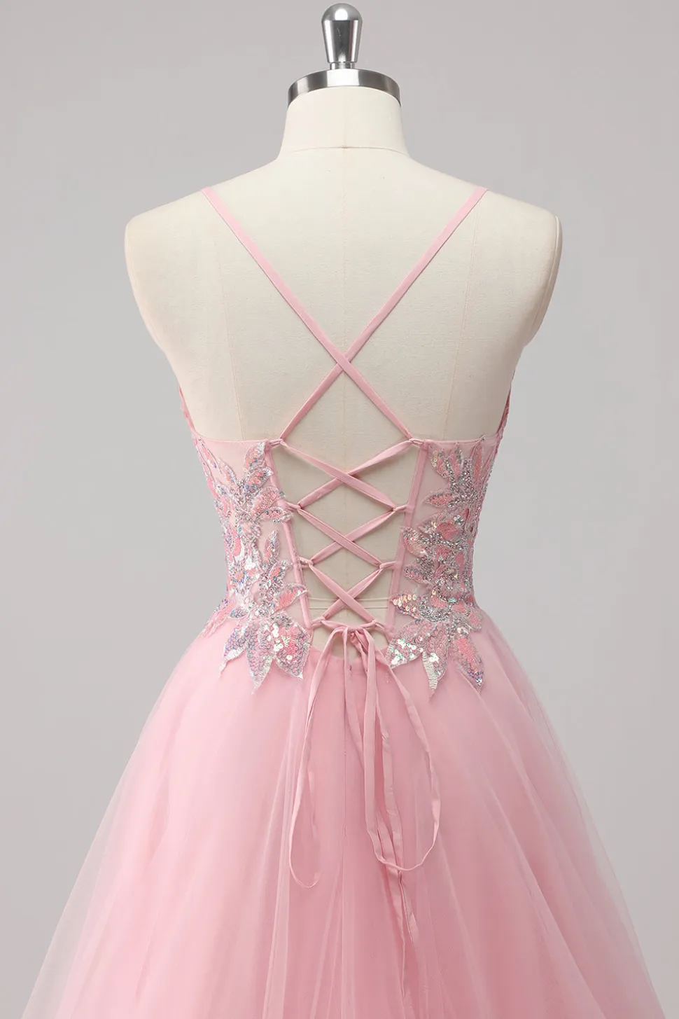 Vestido De Baile Longo Rosa Linha-A Tule Brilhante