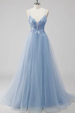 Vestido De Baile Longo Rosa Linha-A Tule Brilhante