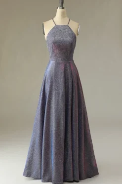 Vestido de baile longo roxo brilhante