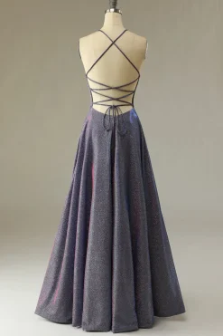 Vestido de baile longo roxo brilhante