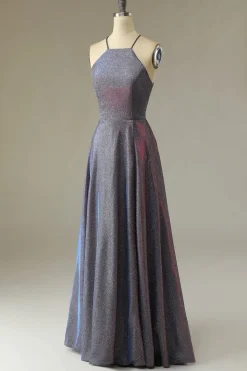 Vestido de baile longo roxo brilhante