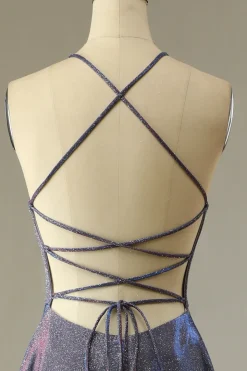 Vestido de baile longo roxo brilhante