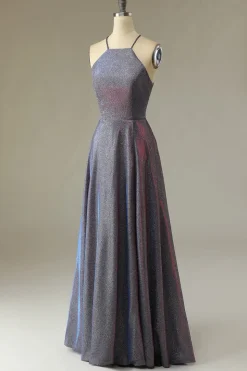 Vestido de baile longo roxo brilhante