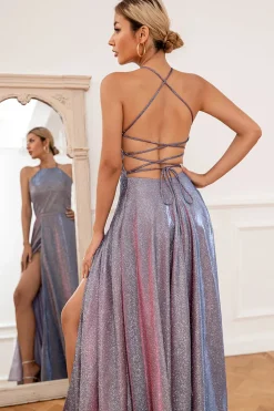 Vestido de baile longo roxo brilhante