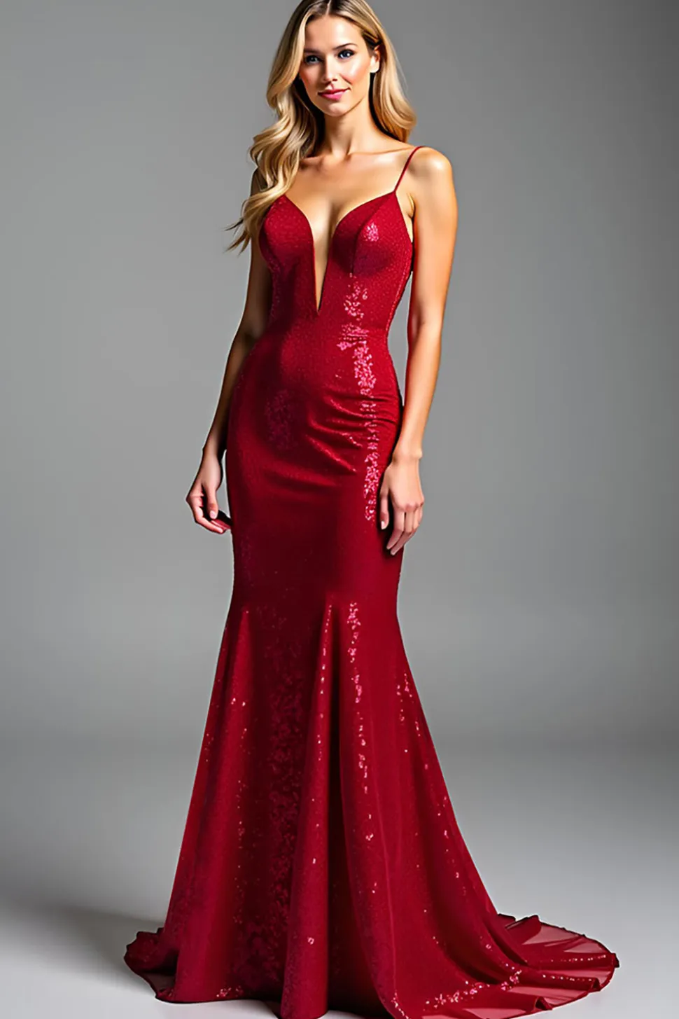 Vestido De Baile Longo Sereia Vermelho Alças Finas