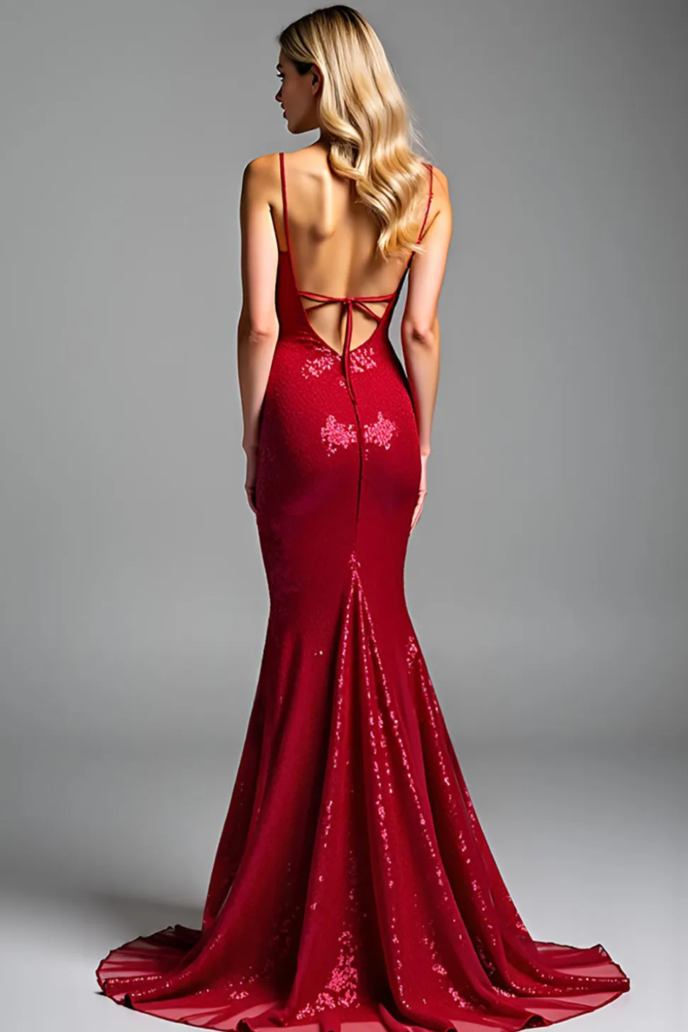 Vestido De Baile Longo Sereia Vermelho Alças Finas