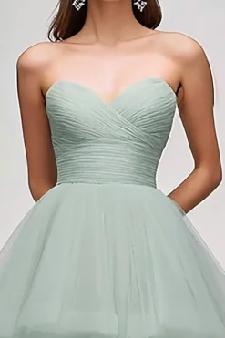 Vestido De Baile Longo Verde Claro Linha-A Sem Alças
