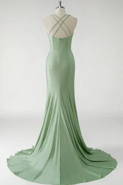 Vestido de baile longo verde brilhante bainha com flores 3D