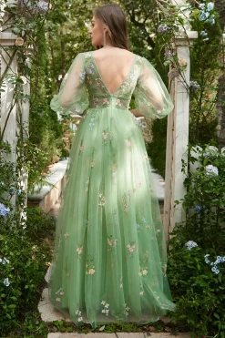 Vestido de Baile Mangas Curtas Gola em V