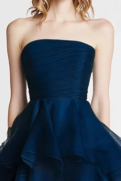 Vestido De Baile Marinha Assimétrico Linha-A Sem Alças